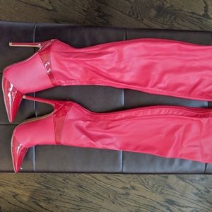 Red thigh high boots